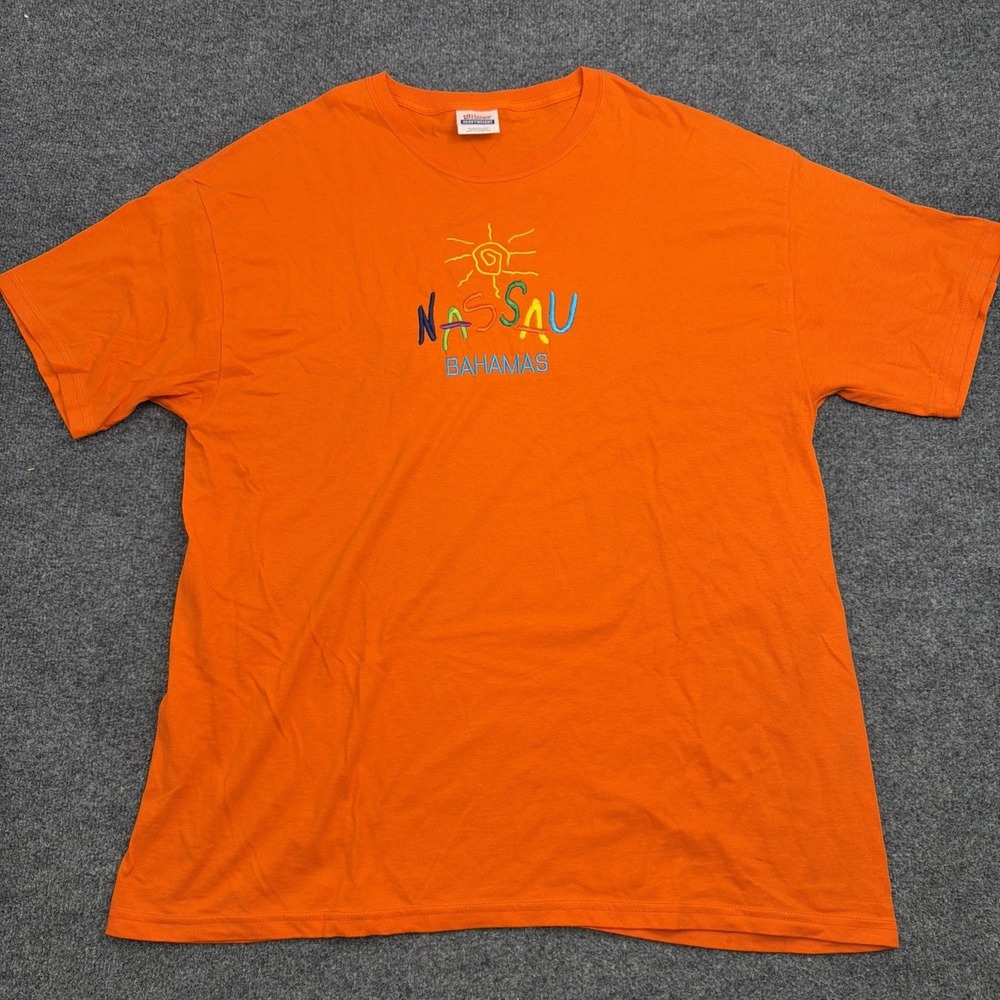 Vintage Nassau Bahamas T Shirt XL Orange Embroidered Sun Souvenir Travel‎ Tee